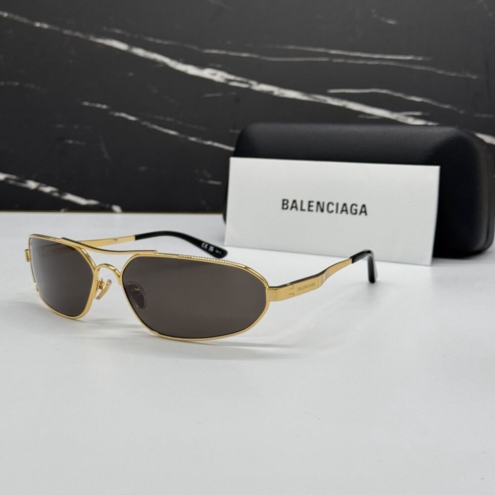 NEW BB0227S 001 BALENCIAGA DARK GOLD/GREY MEN BALENCIAGA SUNGLASSES - Picture 2 of 13